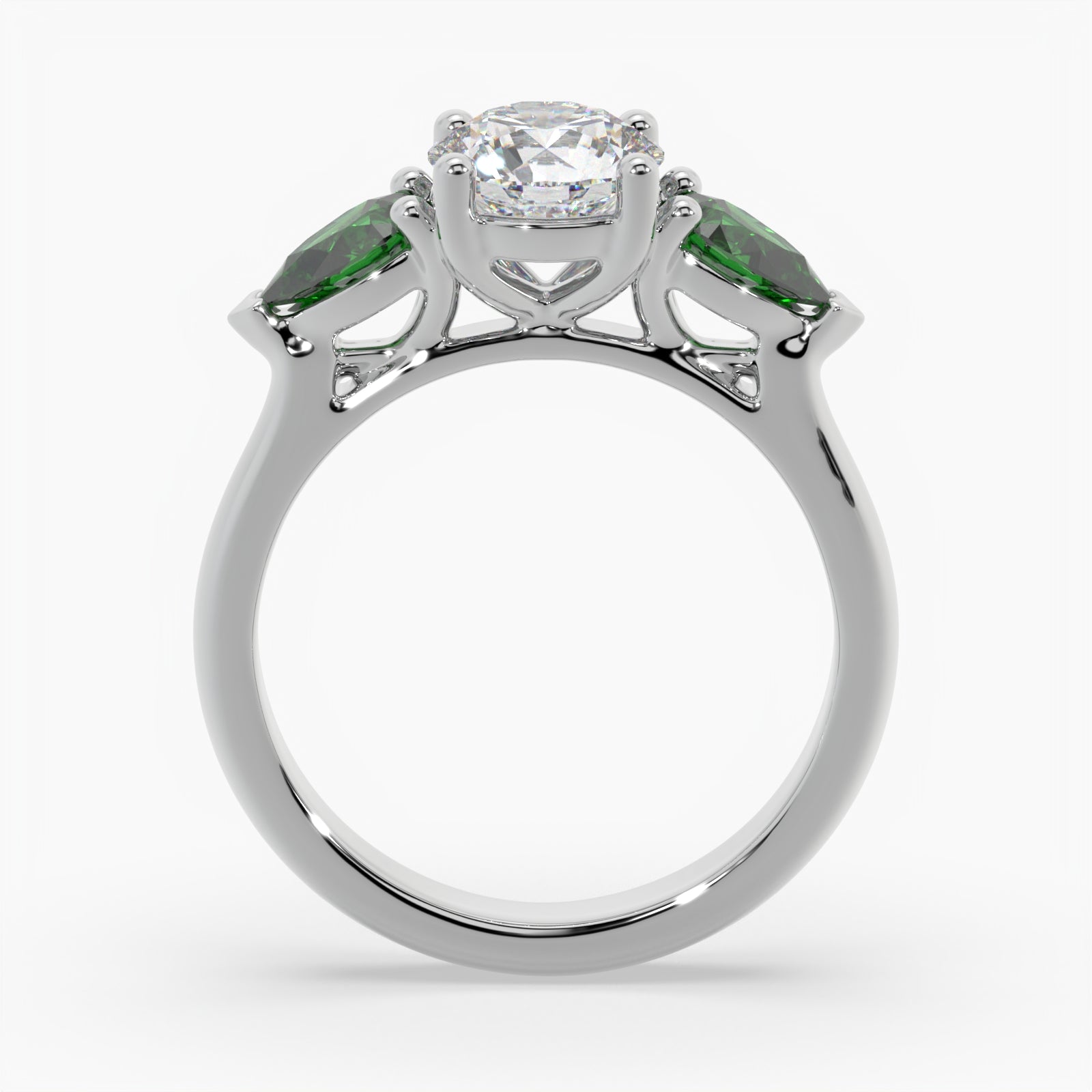 Round & Pear Emerald Platinum Ring, Claw Set Trilogy | LGR RX4831EM