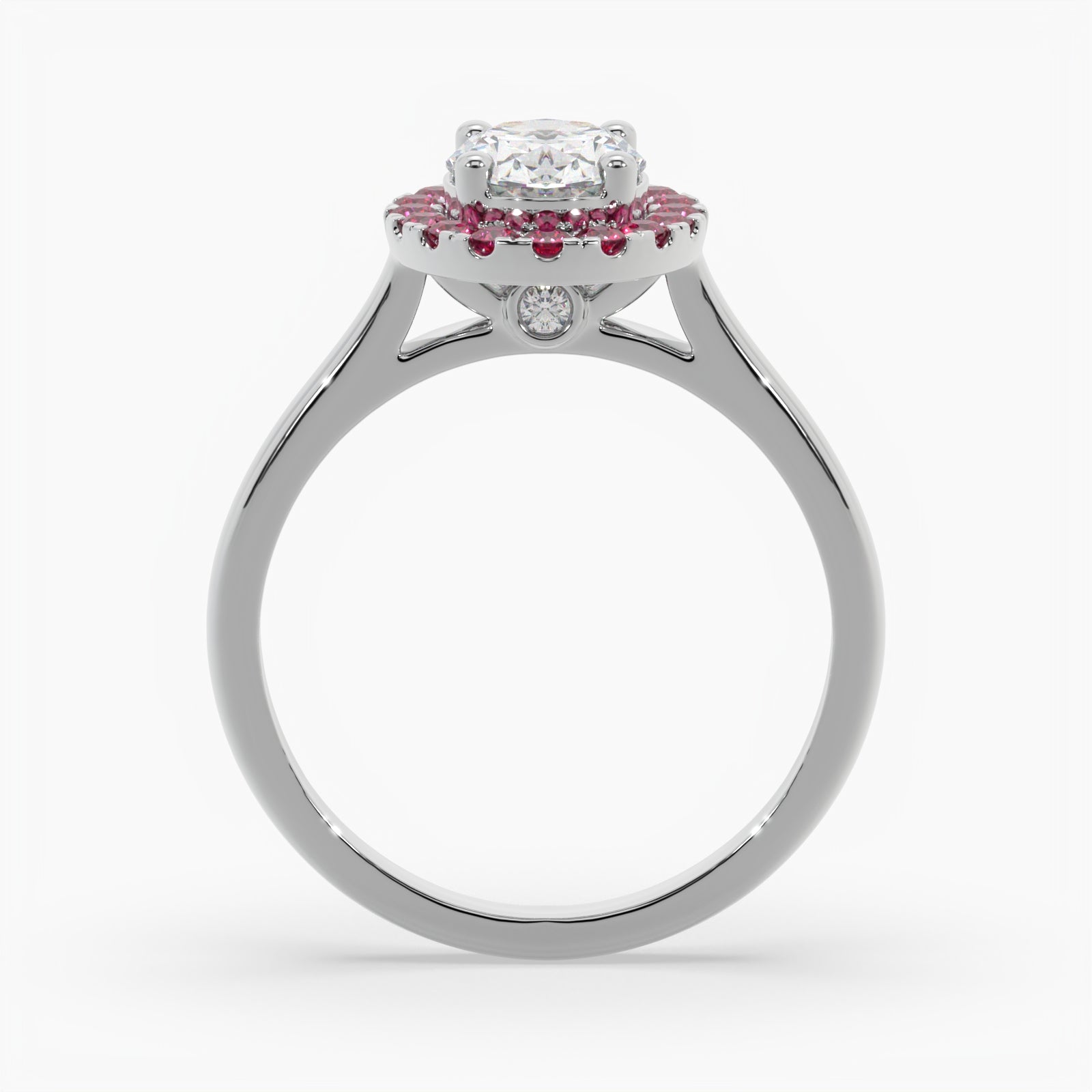Oval Diamond White Gold Ring, Peekaboo Diamond & Ruby Halo | OHP02RU LGO