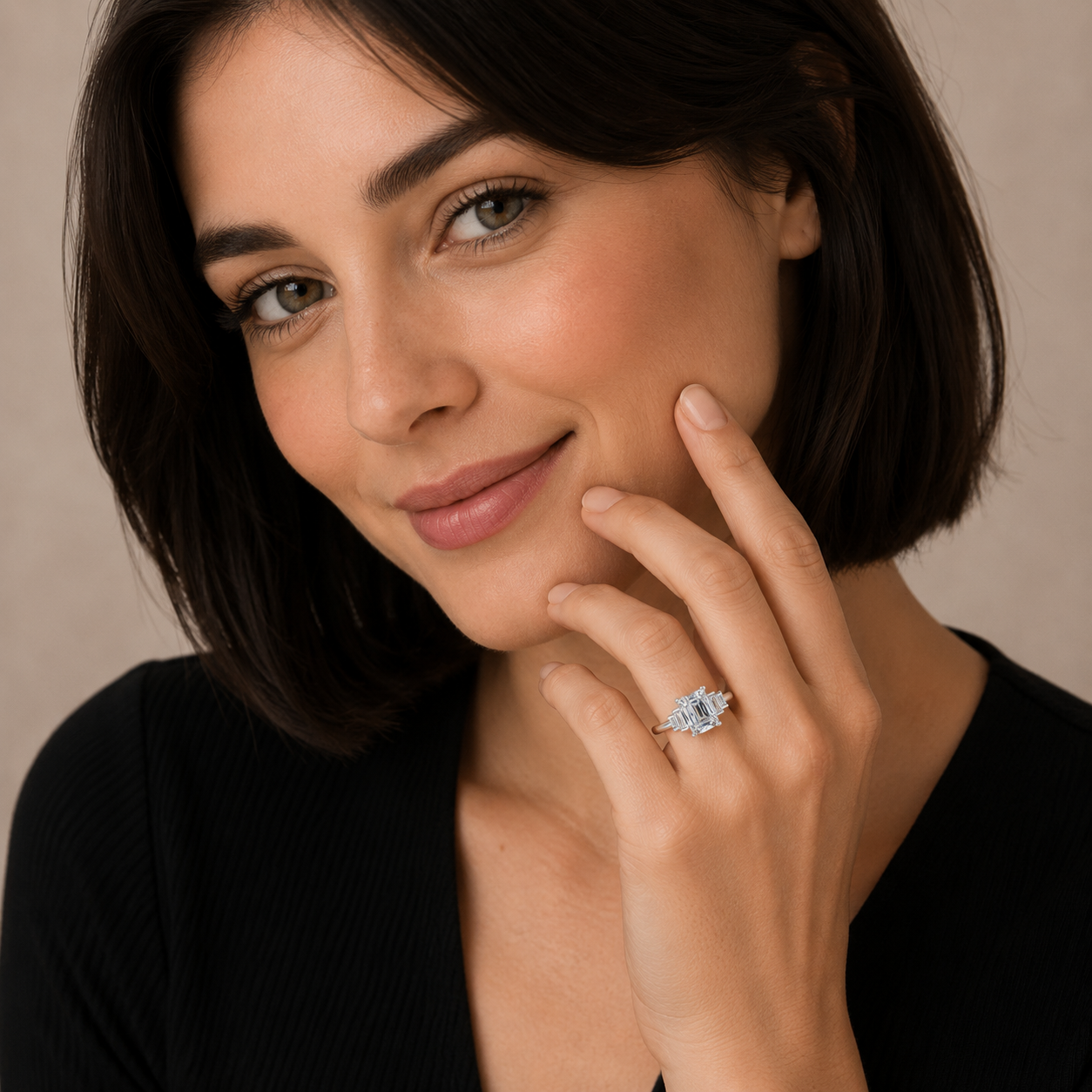 Emerald & Baguette Diamond Engagement Ring, 5 Stone | M5E01