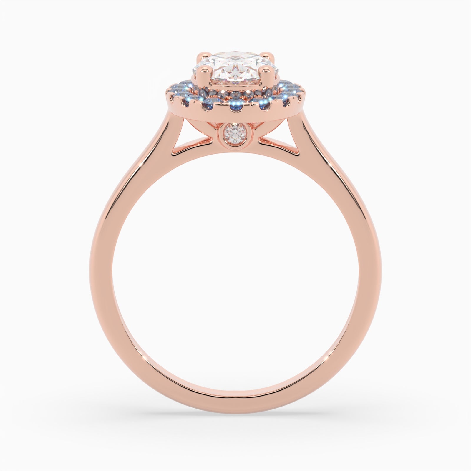 Oval Diamond Rose Gold Ring, Peekaboo Diamond & Sapphire Halo | OHP02SA LGO