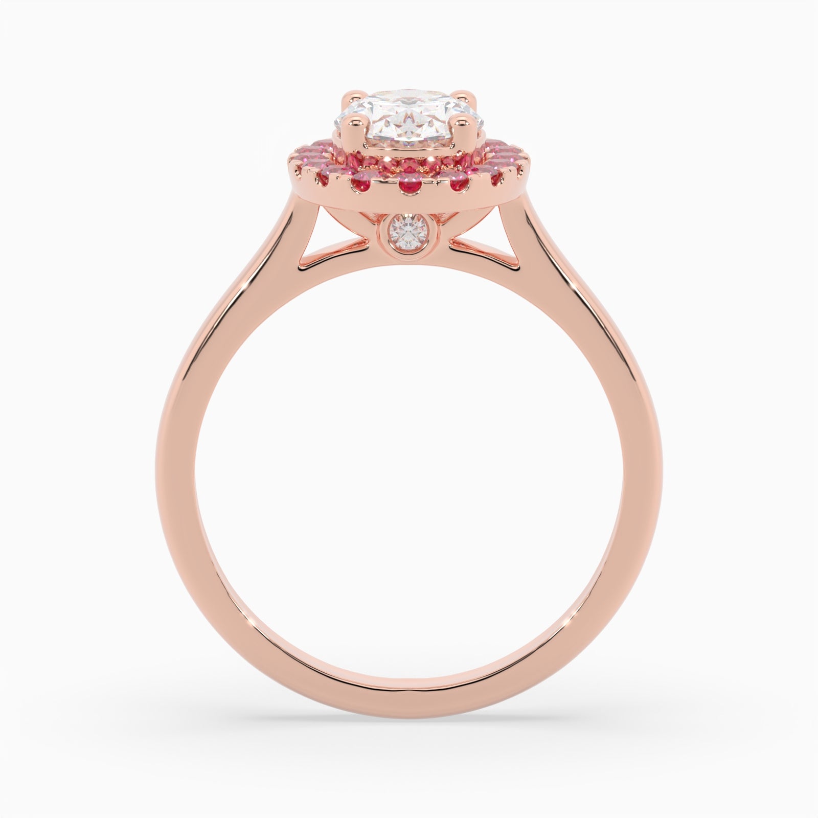 Oval Diamond Rose Gold Ring, Peekaboo Diamond & Ruby Halo | OHP02RU SMO