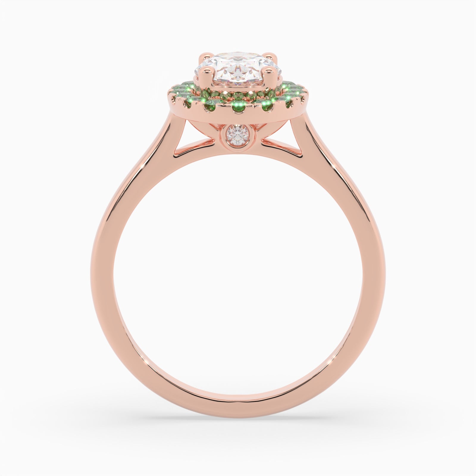 Oval Diamond Rose Gold Ring, Peekaboo Diamond & Emerald Halo | OHP02EM SMO
