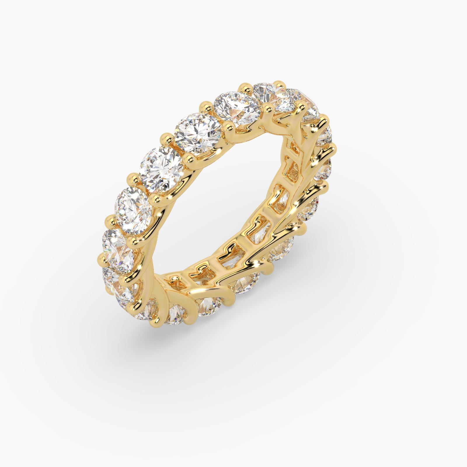 Round Diamond Yellow Gold Ring, Shared Claw Trellis Eternity Ring | ET1238