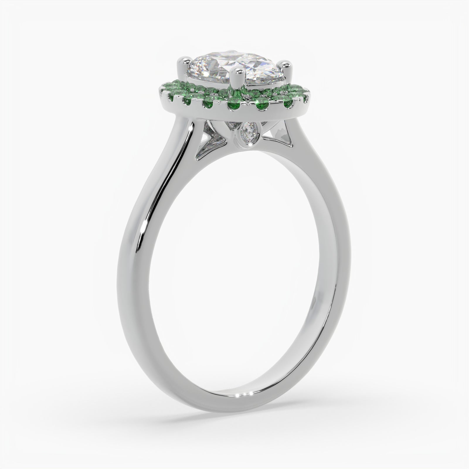 Oval Diamond White Gold Ring, Peekaboo Diamond & Emerald Halo | OHP02EM SMO