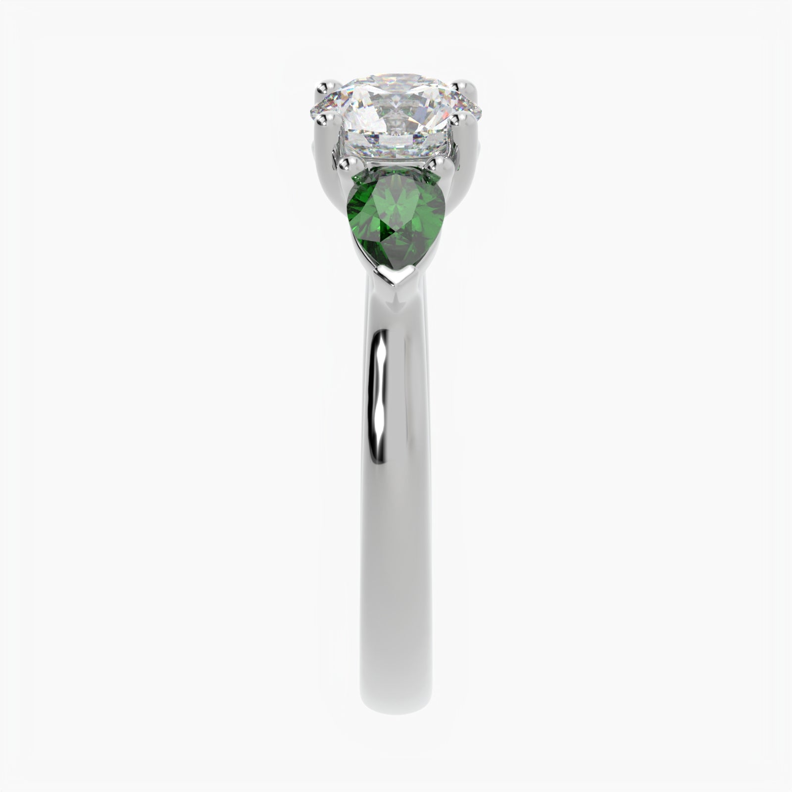 Round & Pear Emerald Platinum Ring, Claw Set Trilogy | LGR RX4831EM