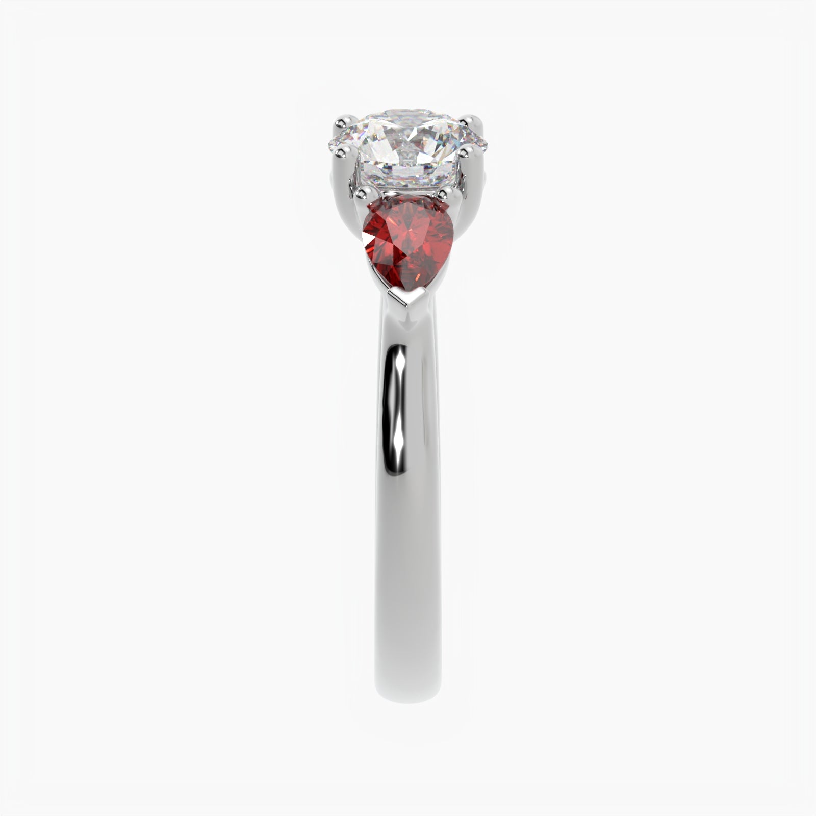 Round & Pear Ruby Platinum Ring, Claw Set Trilogy | SMR RX4831RU