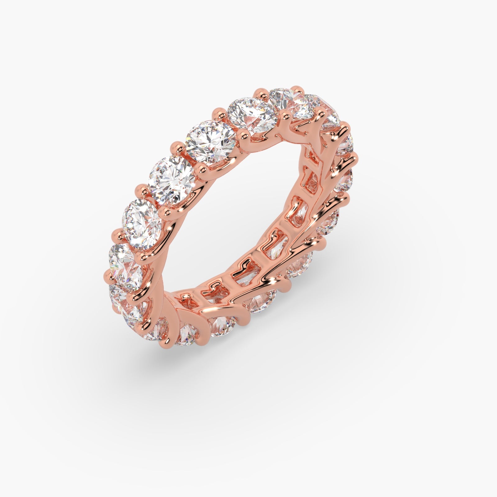 Round Diamond Rose Gold Ring, Shared Claw Trellis Eternity Ring | ET1238