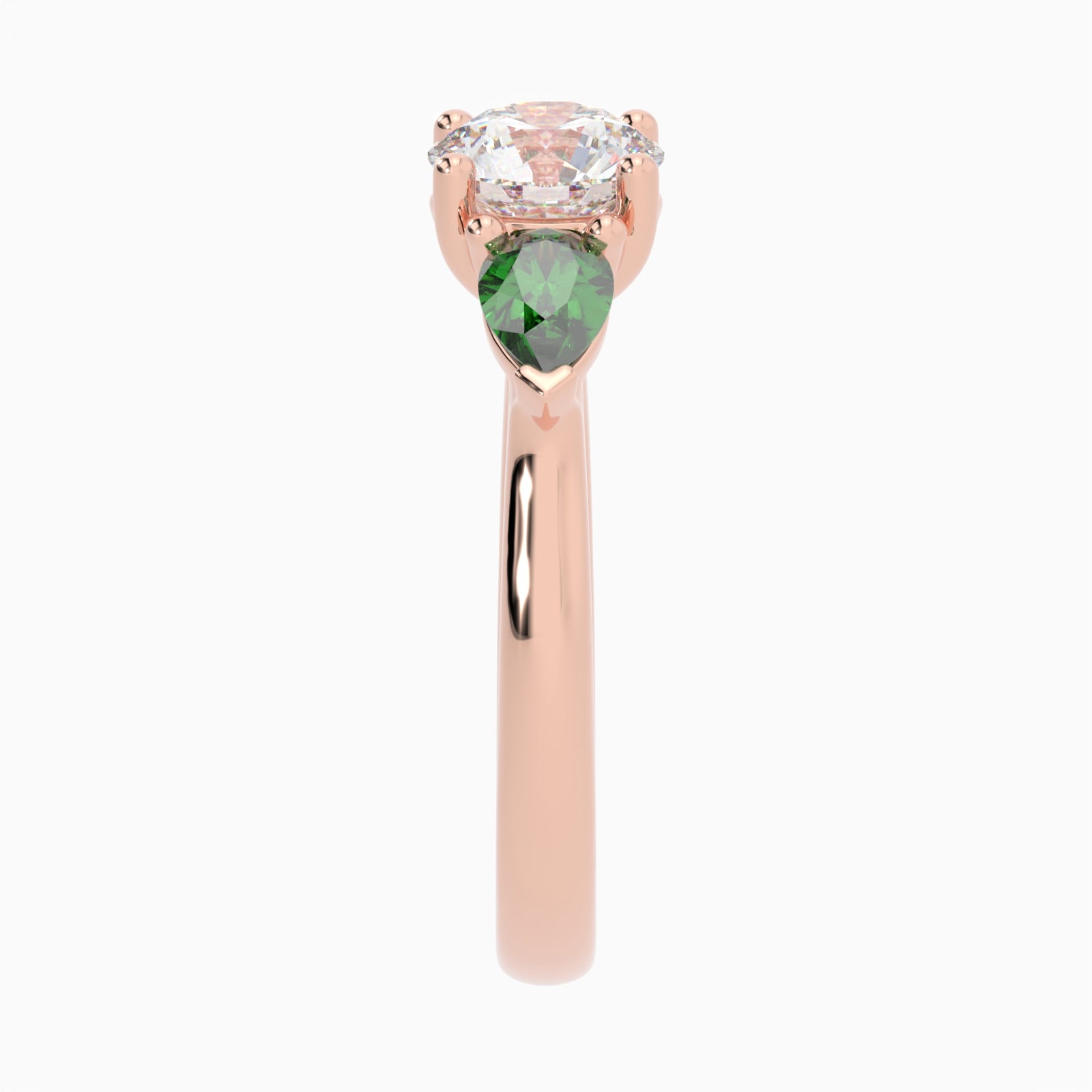 Round & Pear Emerald Rose Gold Ring, Claw Set Trilogy | SMR RX4831EM