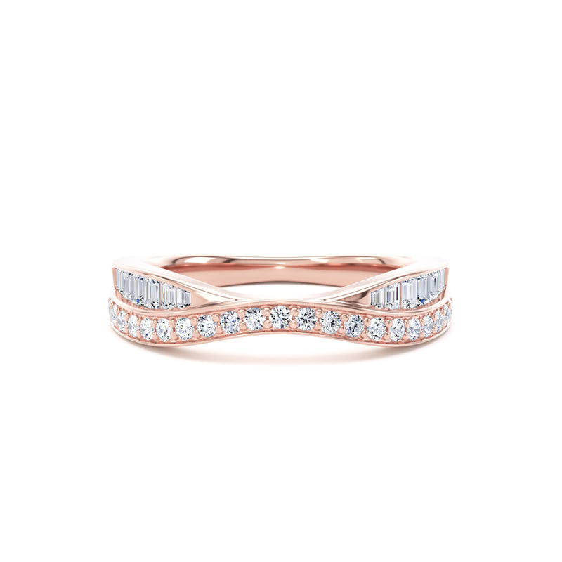 Round & Baguette Diamond Rose Gold Ring, Entwined Band Half Eternity | ET1228