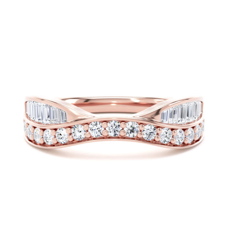 Round & Baguette Diamond Ring, Entwined Band Half Eternity | ET1228