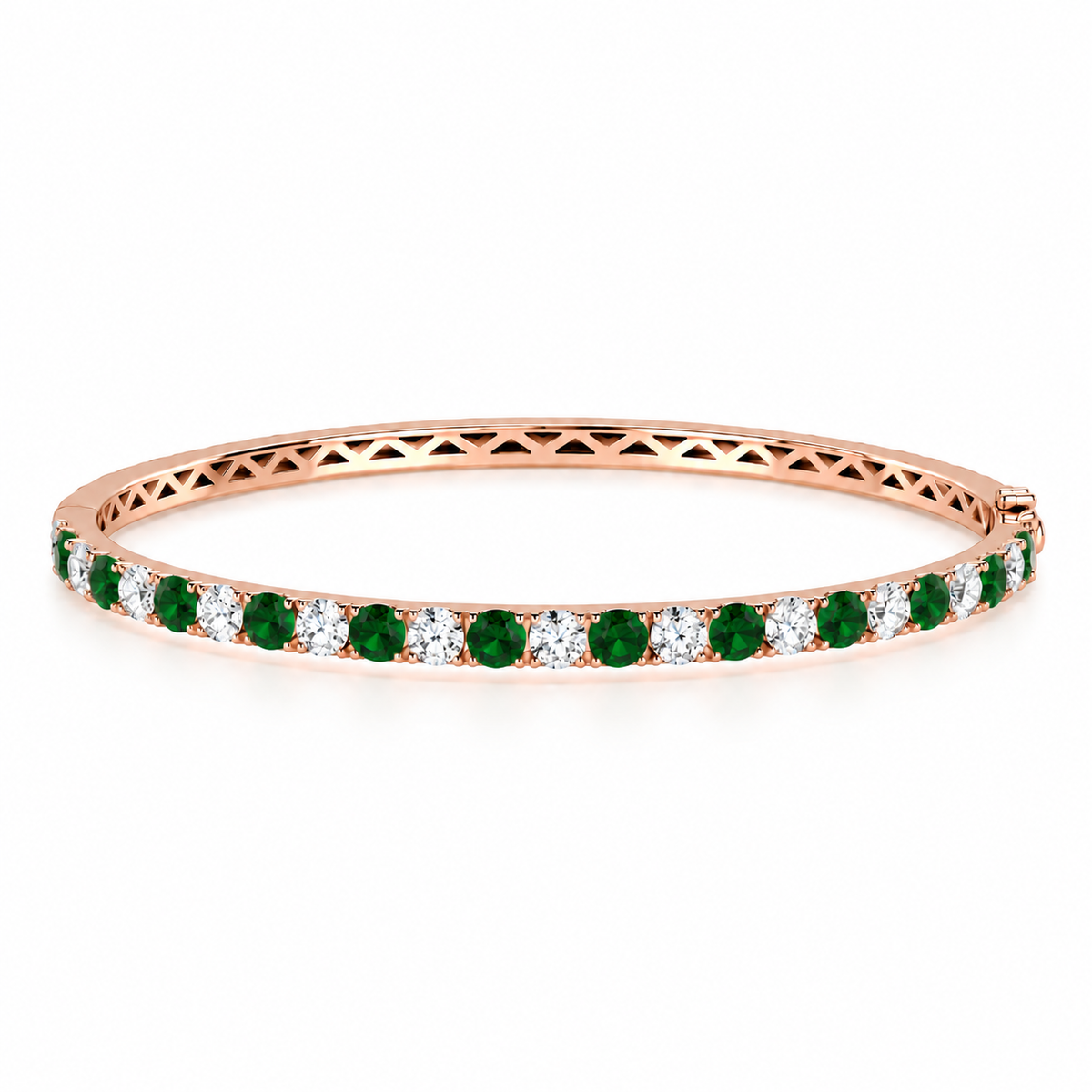 Round Diamond & Emerald Bangle | Hinge & Clasp Claw Set | BG1003EM