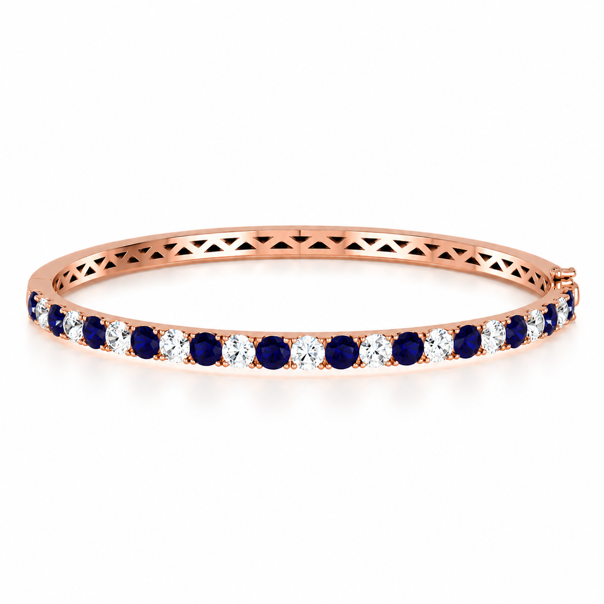 Round Diamond & Sapphire Rose Gold Bangle | Hinge & Clasp Claw Set | BG1003SA