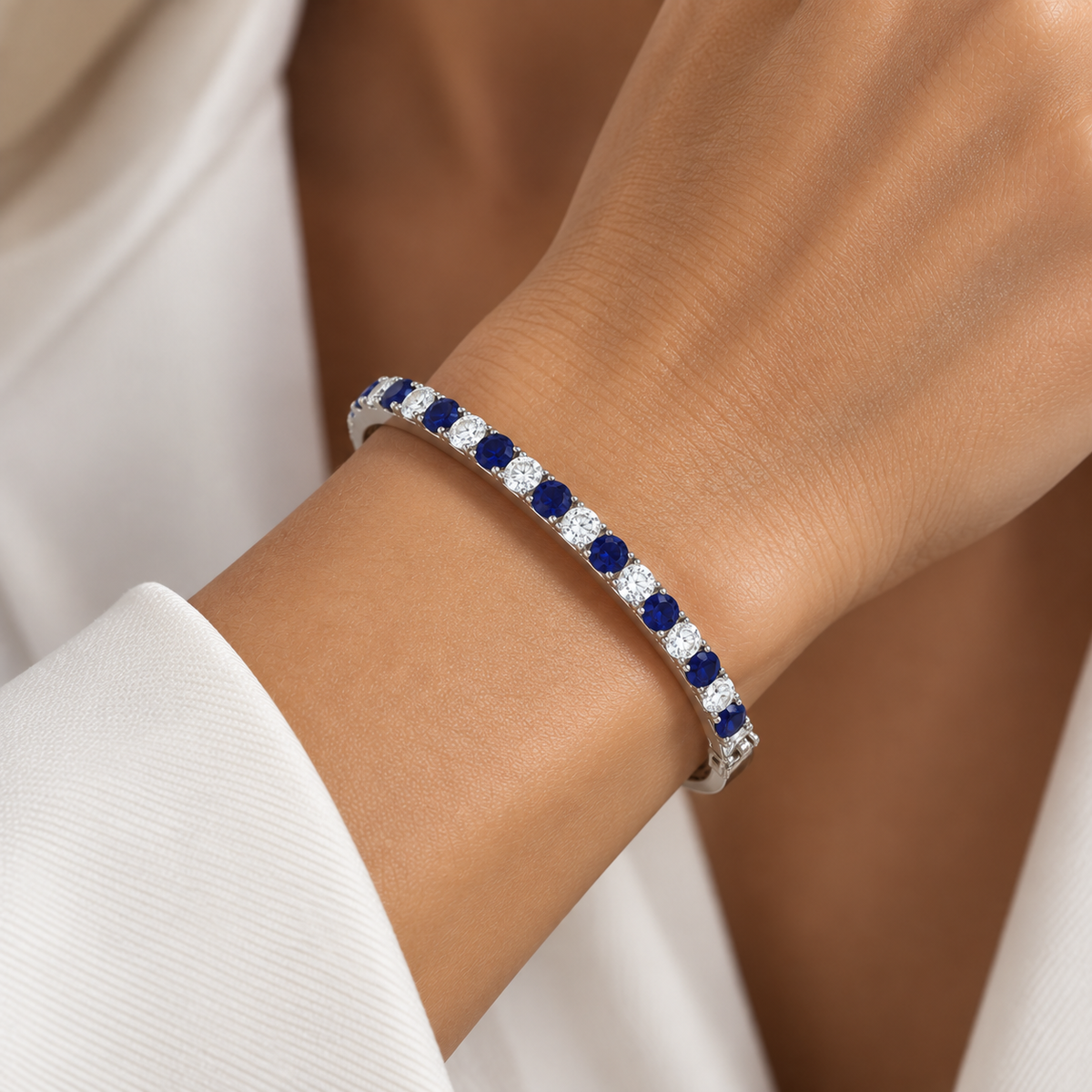 Round Diamond & Sapphire Rose Gold Bangle | Hinge & Clasp Claw Set | BG1003SA