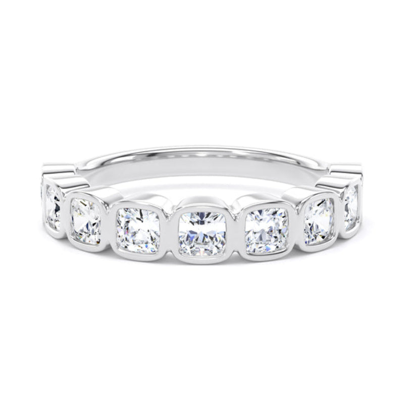 Cushion Diamond Platinum Ring, Bezel Set Half Eternity | ET1235