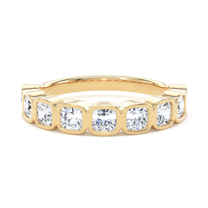 Cushion Diamond Ring, Bezel Set Half Eternity | ET1235