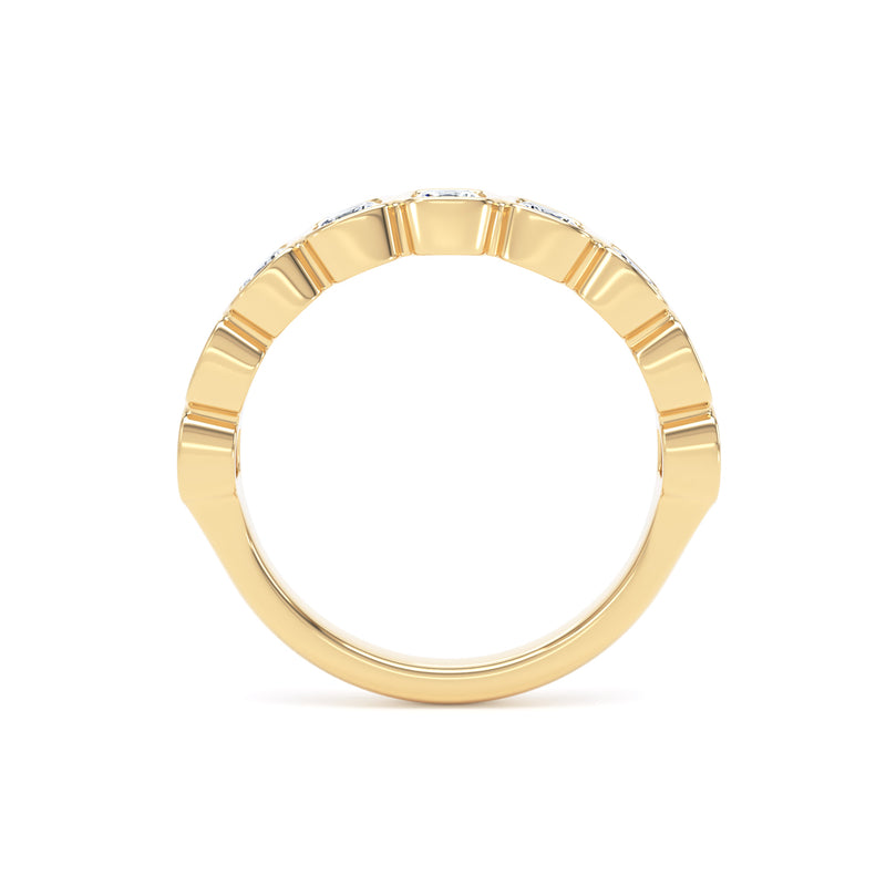 Cushion Diamond Yellow Gold Ring, Bezel Set Half Eternity | ET1235
