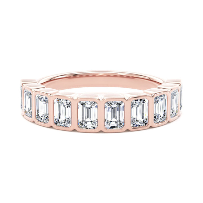 Emerald Diamond Rose Gold Ring, Bezel Set Half Eternity | ET1232