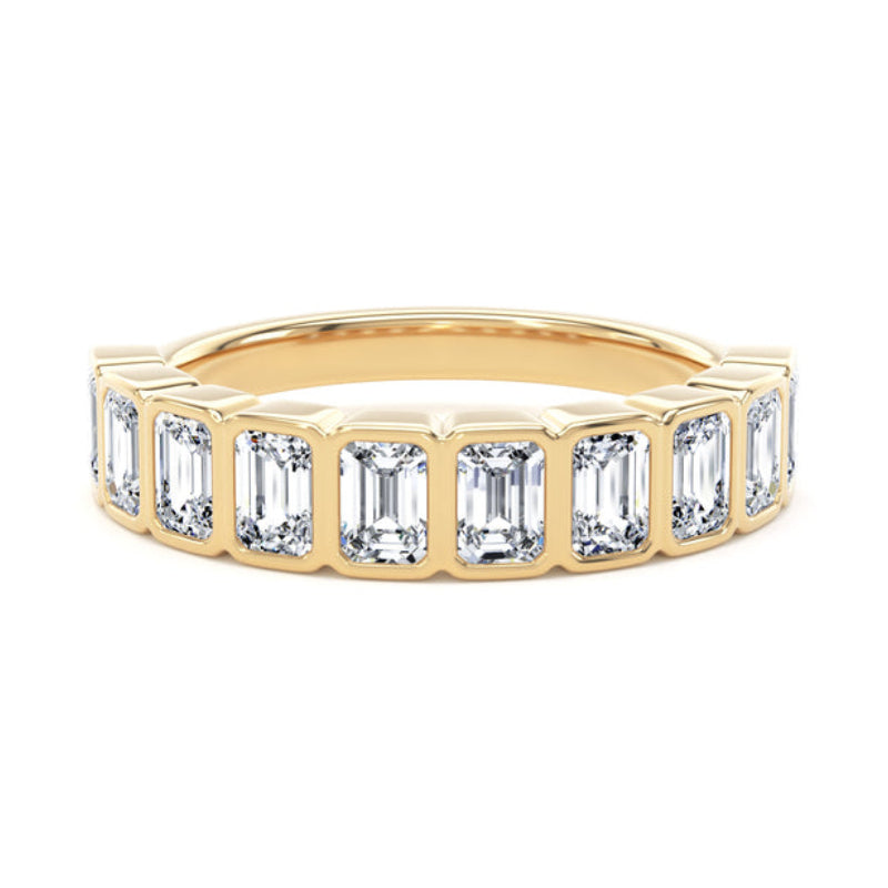 Emerald Diamond Yellow Gold Ring, Bezel Set Half Eternity | ET1232