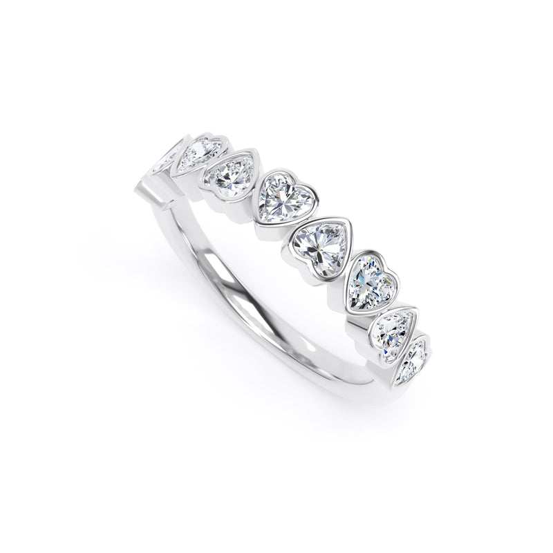Heart Diamond White Gold Ring, Bezel Set Half Eternity | ET1236