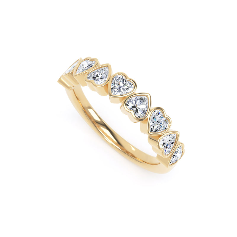 Heart Diamond Yellow Gold Ring, Bezel Set Half Eternity | ET1236