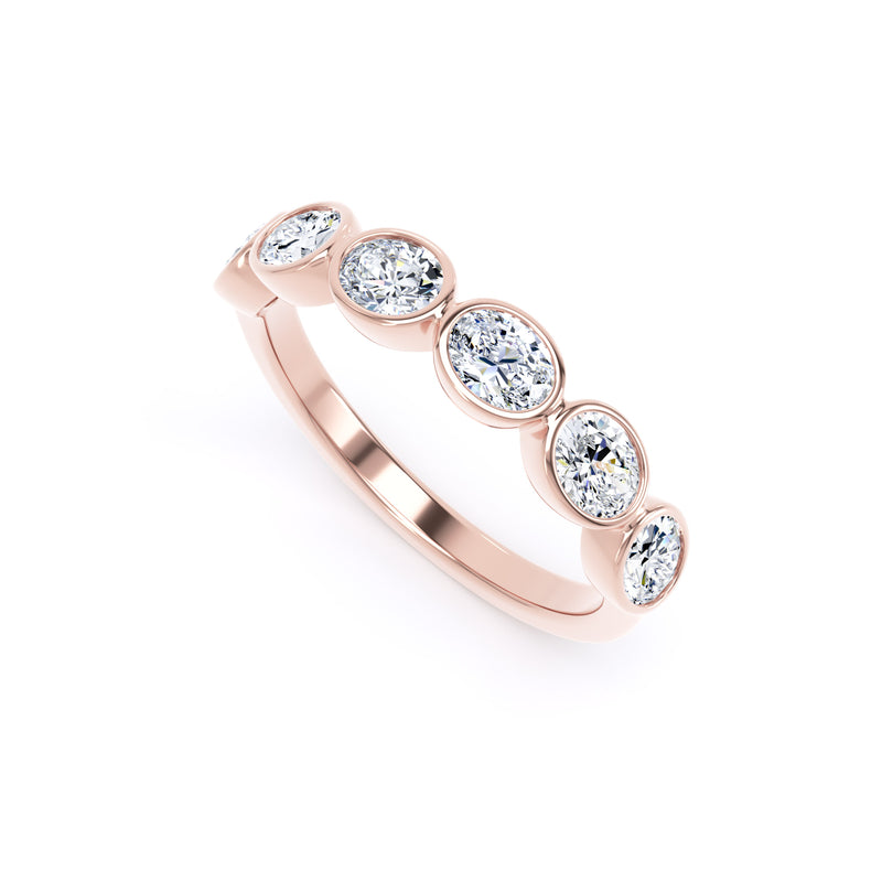 Oval Diamond Rose Gold Ring, Landscape Bezel Set Half Eternity | ET1233