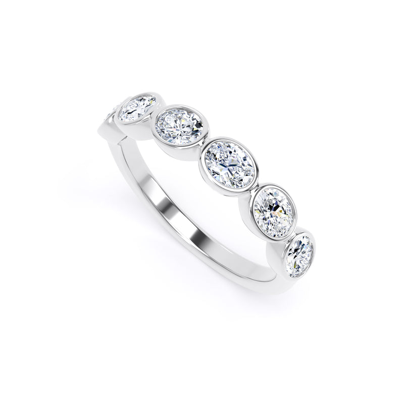 Oval Diamond White Gold Ring, Landscape Bezel Set Half Eternity | ET1233