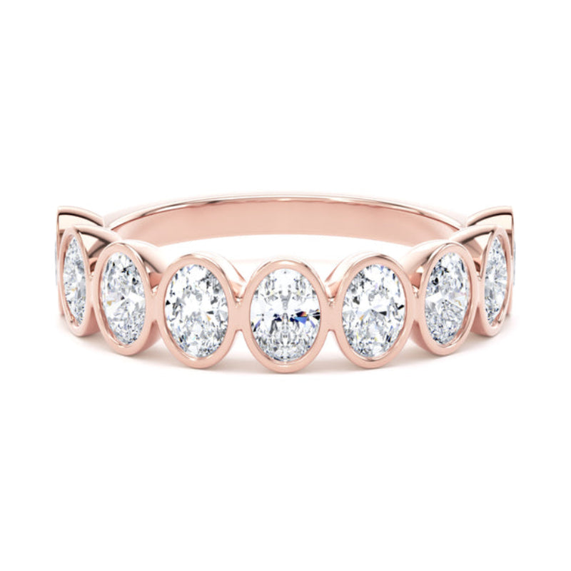Oval Diamond Rose Gold Ring, Bezel Set Half Eternity | ET1234