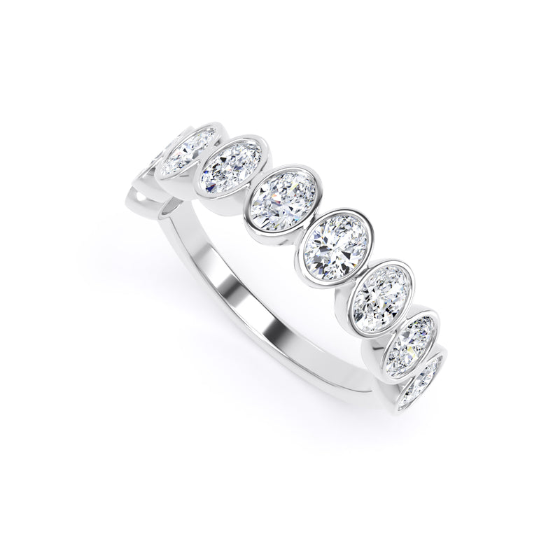 Oval Diamond Platinum Ring, Bezel Set Half Eternity | ET1234