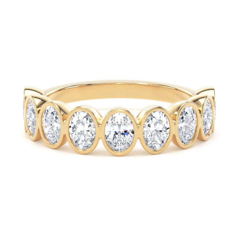 Oval Diamond Yellow Gold Ring, Bezel Set Half Eternity | ET1234