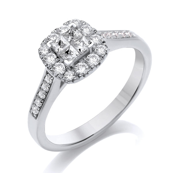 Princess & Round White Gold Cluster Ring, Shoulder Set | CCG01