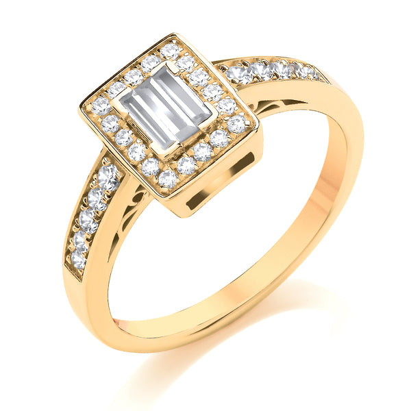 Emerald & Round Diamond Cluster Ring | CEG01