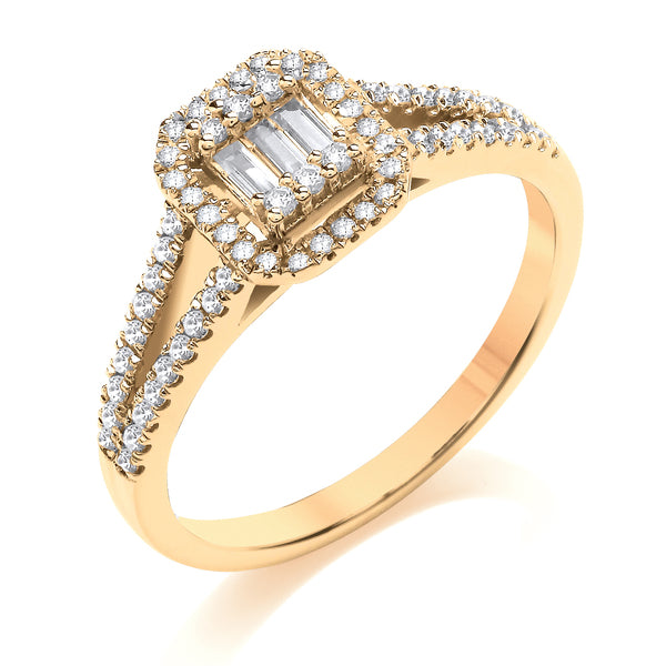 Emerald & Round Diamond Cluster Ring, Split Band | CEW01