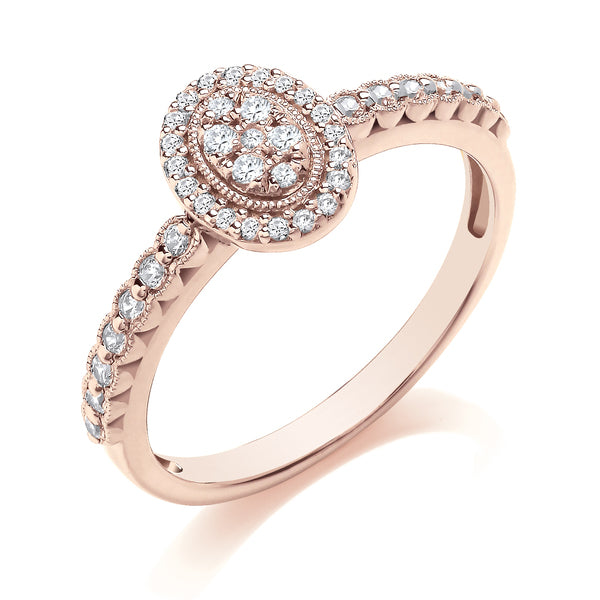 Round Diamond Cluster Ring, Millgrain Bezel Band | COM01