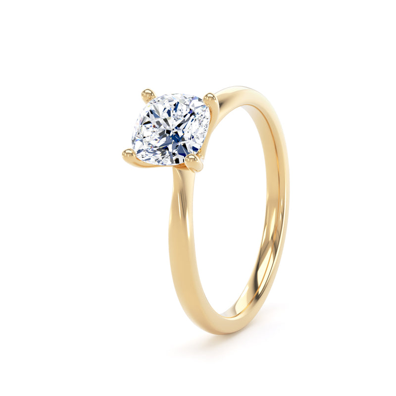 Cushion Solitaire Yellow Gold Ring, 4 Claw Open Gallery | SMC CPP01