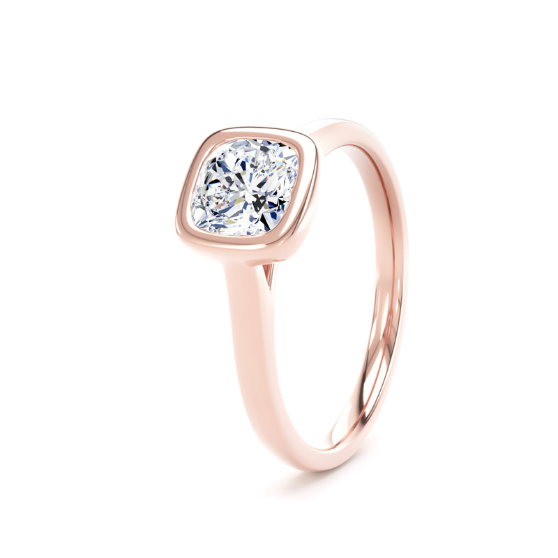 Cushion Solitaire Rose Gold Ring, Bezel Set | SMC CPP02