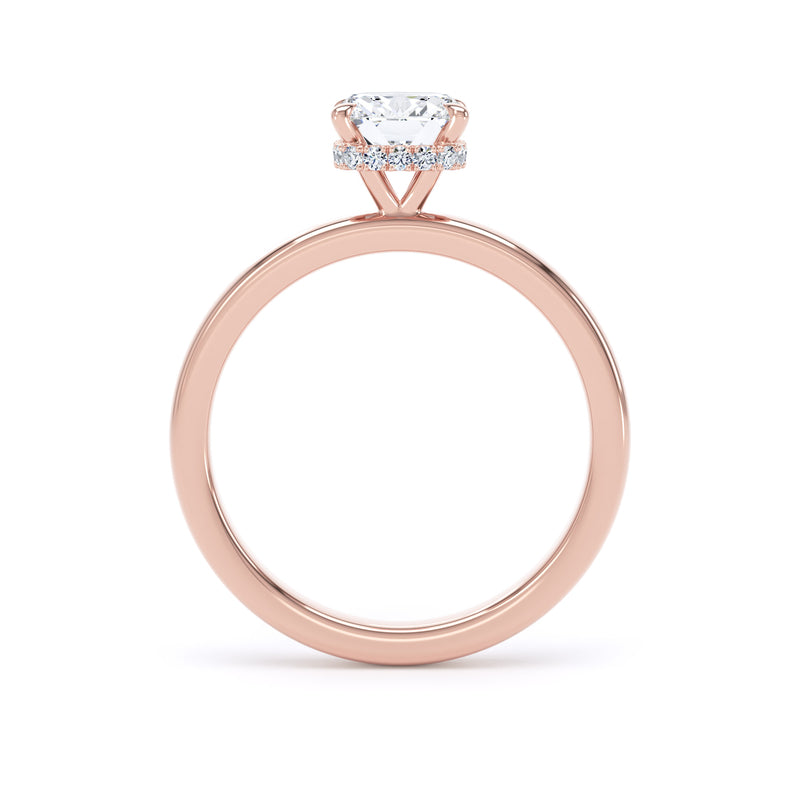 Round Hidden Halo Rose Gold Ring, Plain Band | SMR CPS01