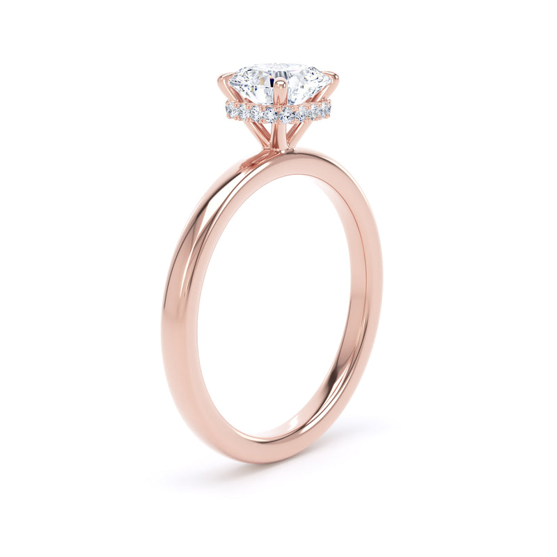 Round Hidden Halo Rose Gold Ring, Plain Band | LGR CPS01