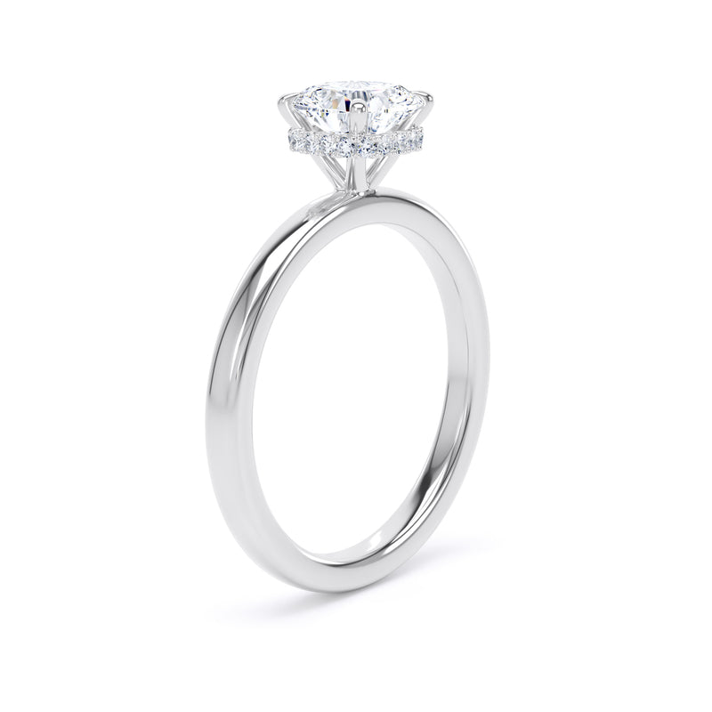 Round Hidden Halo White Gold Ring, Plain Band | LGR CPS01