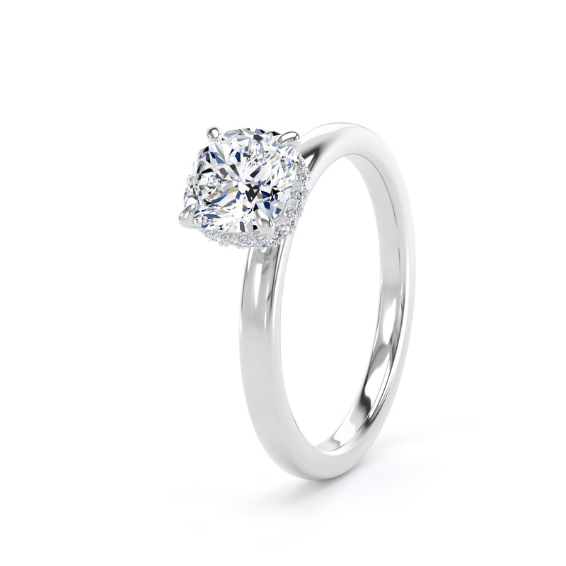 Round Hidden Halo White Gold Ring, Plain Band | LGR CPS01