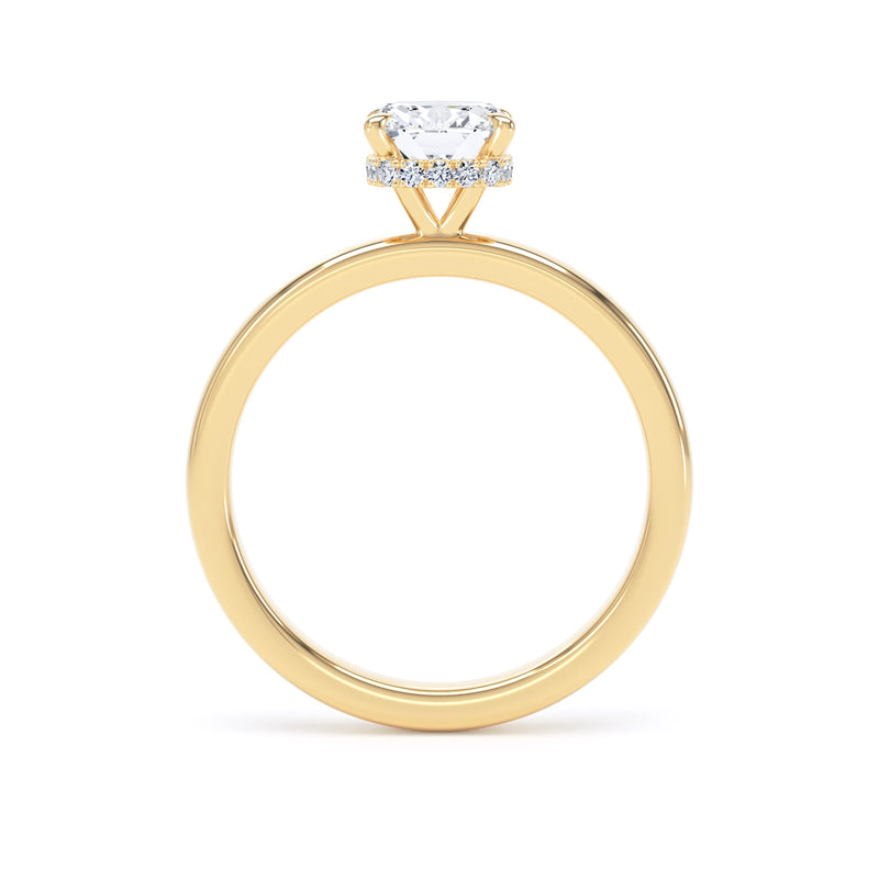 Round Hidden Halo Yellow Gold Ring, Plain Band | LGR CPS01