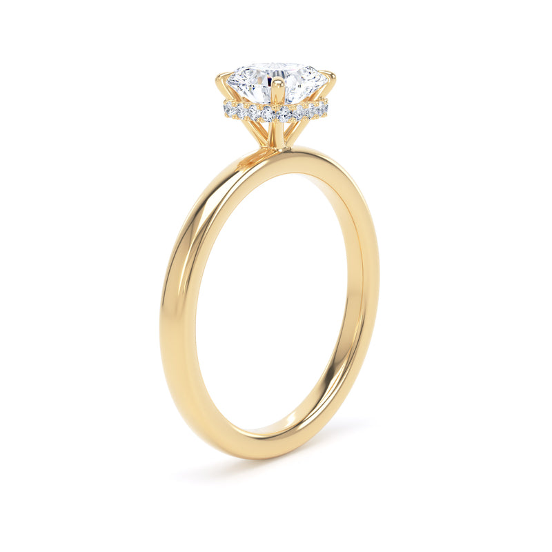 Round Hidden Halo Yellow Gold Ring, Plain Band | LGR CPS01