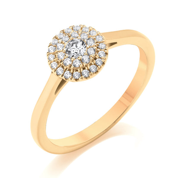 Round Double Halo Style Yellow Gold Cluster Ring | CRP02