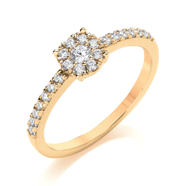 Round Diamond Cluster Ring, Fishtail Diamond Band | CRW02