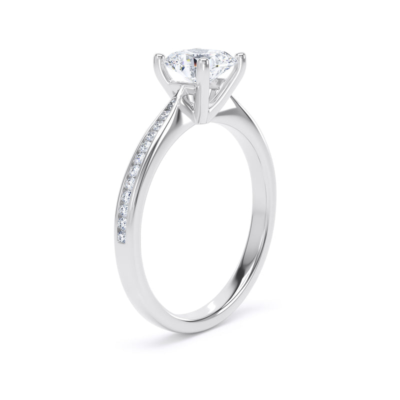 Cushion Shoulder Set White Gold Ring, Channel Set Pinched | LGC CSC01