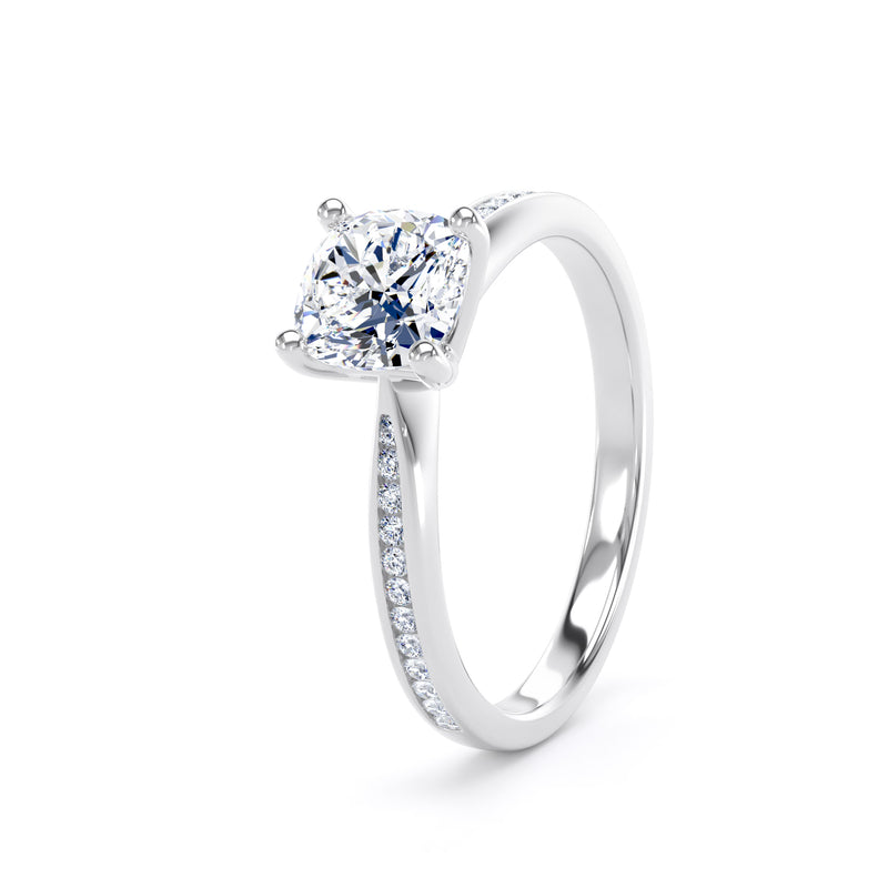 Cushion Shoulder Set White Gold Ring, Channel Set Pinched | LGC CSC01