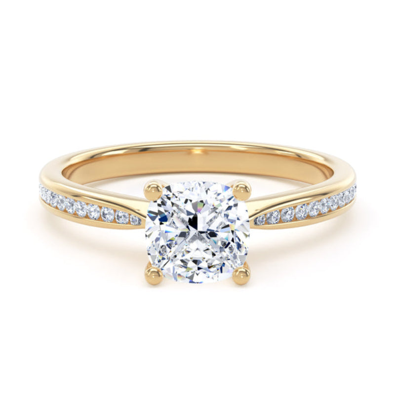 Cushion Shoulder Set Yellow Gold Ring, Channel Set Pinched | LGC CSC01