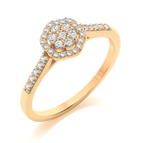 Round Diamond Cluster Ring, Scallop Diamond Band | CXW01