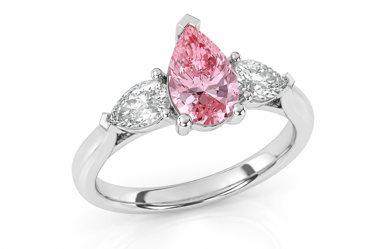 Pink Pear Diamond Engagement Ring, Claw Set Trilogy | M3D03-PINK