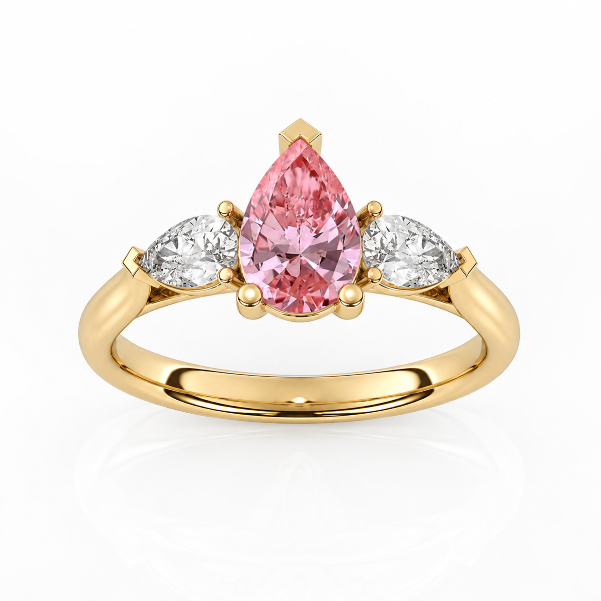 Pink Pear Diamond Yellow Gold Engagement Ring, Claw Set Trilogy | M3D03-PINK