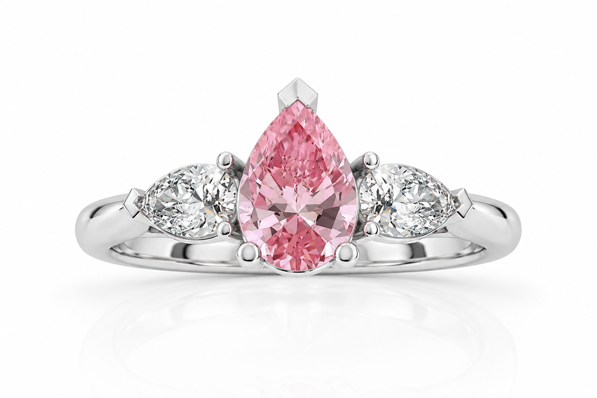 Pink Pear Diamond Engagement Ring, Claw Set Trilogy | M3D03-PINK